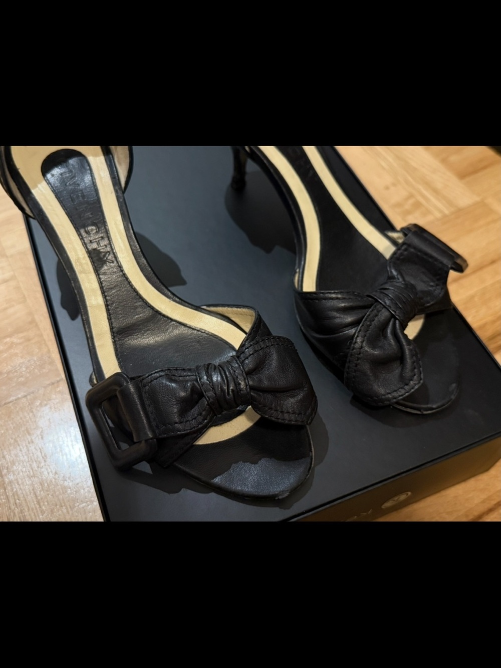 Givenchy Vintage d’Orsay Black Bow & Buckle Leather Kitten Heels